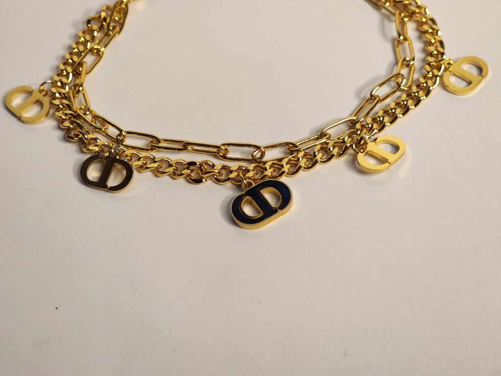 Multi-Layer Gold Chain Bracelet with D Charms