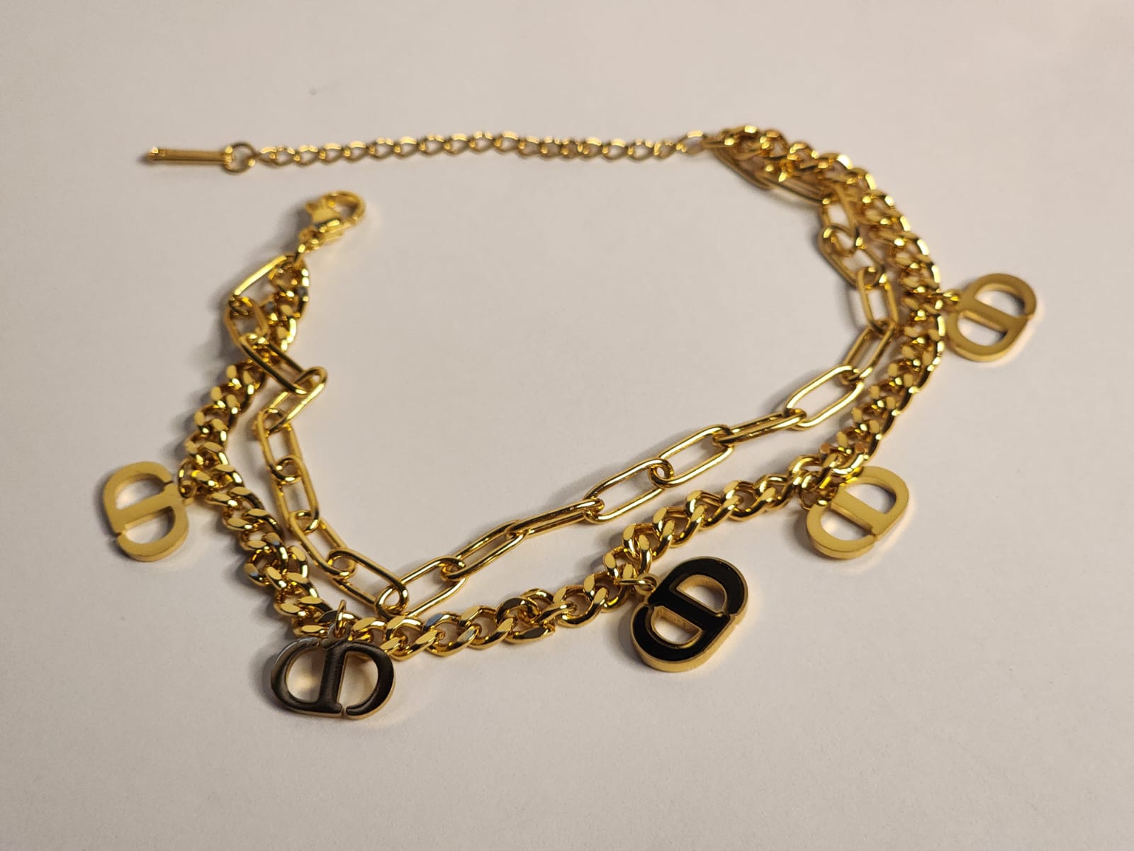 Multi-Layer Gold Chain Bracelet with D Charms