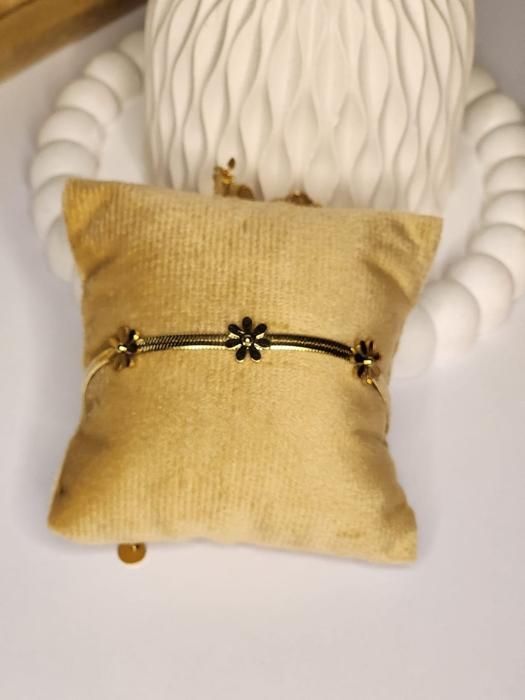 Gold Daisy Flower Charm Herringbone Bracelet