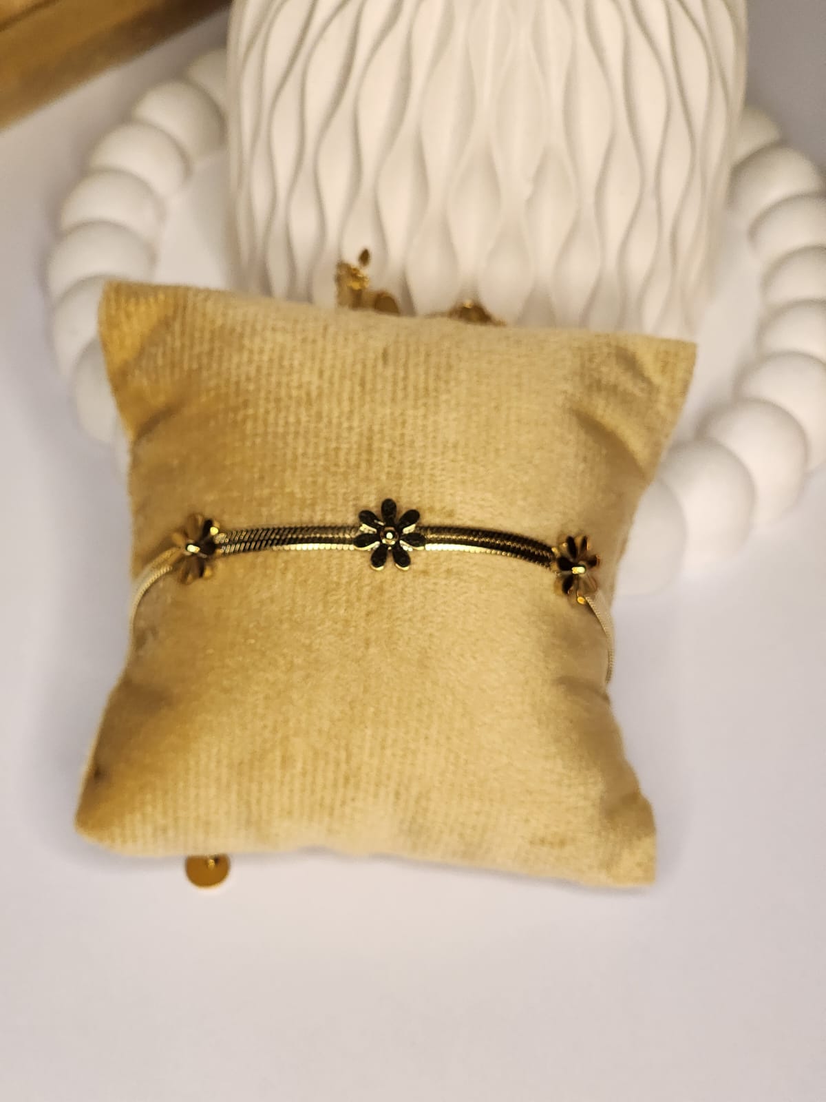 Gold Daisy Flower Charm Herringbone Bracelet