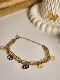 Multi-Layer Gold Chain Bracelet with D Charms
