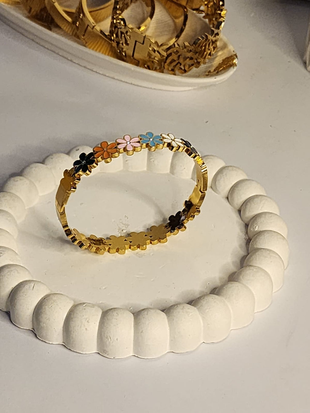 Enamel Daisy Flower Bangle