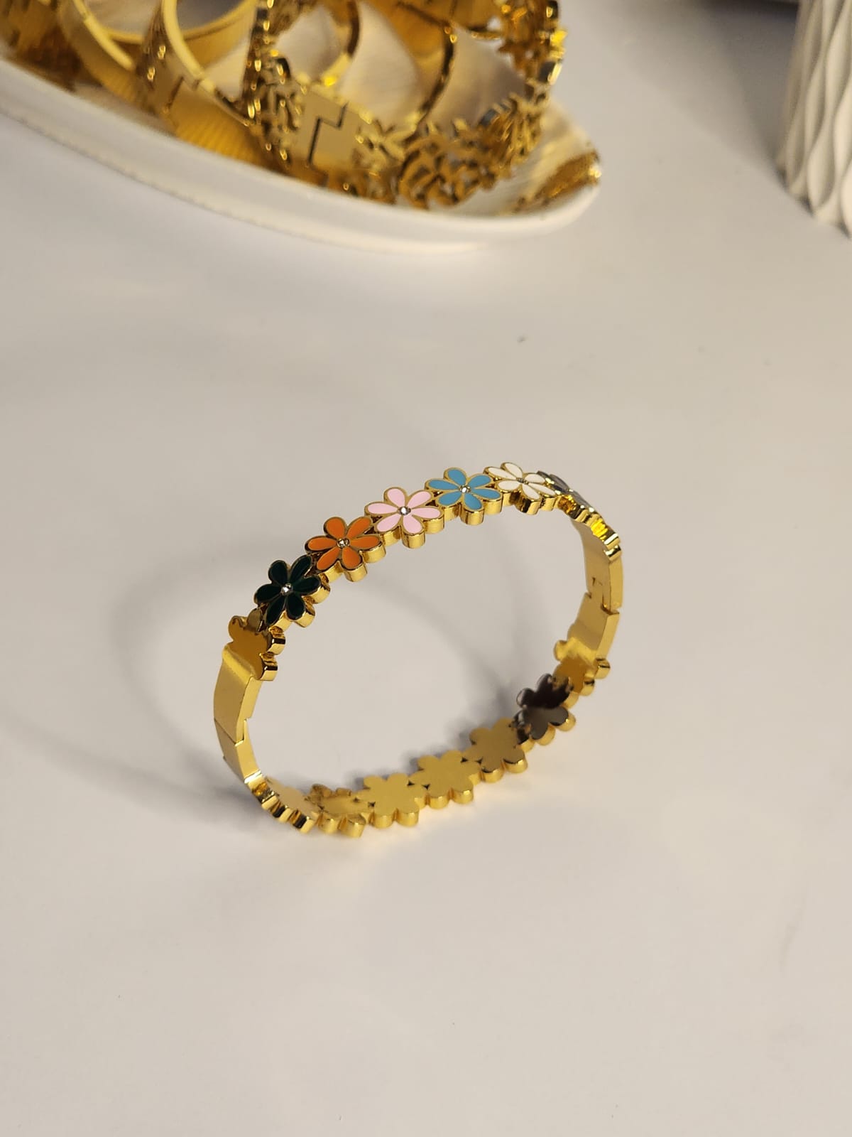 Enamel Daisy Flower Bangle