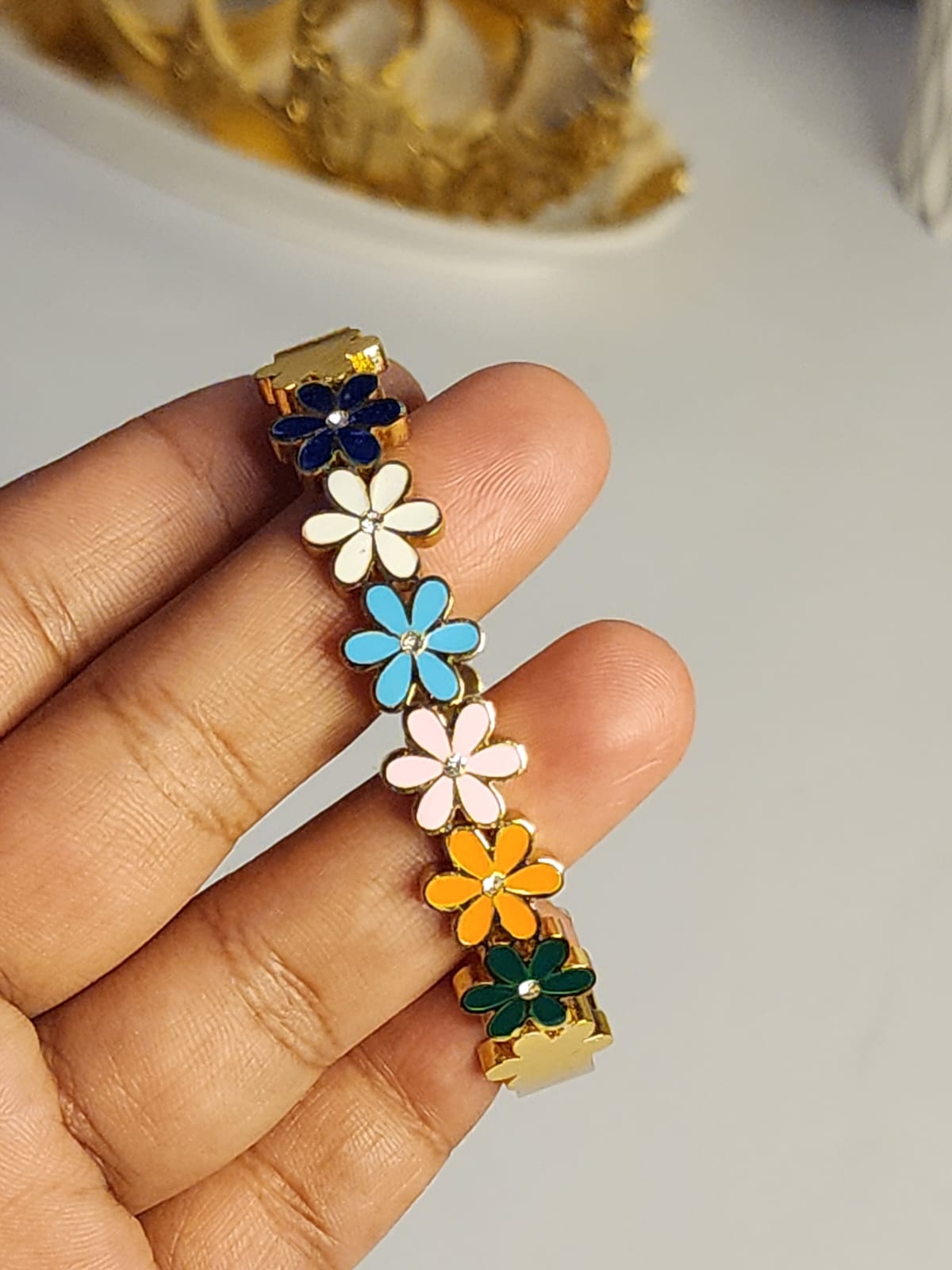 Enamel Daisy Flower Bangle