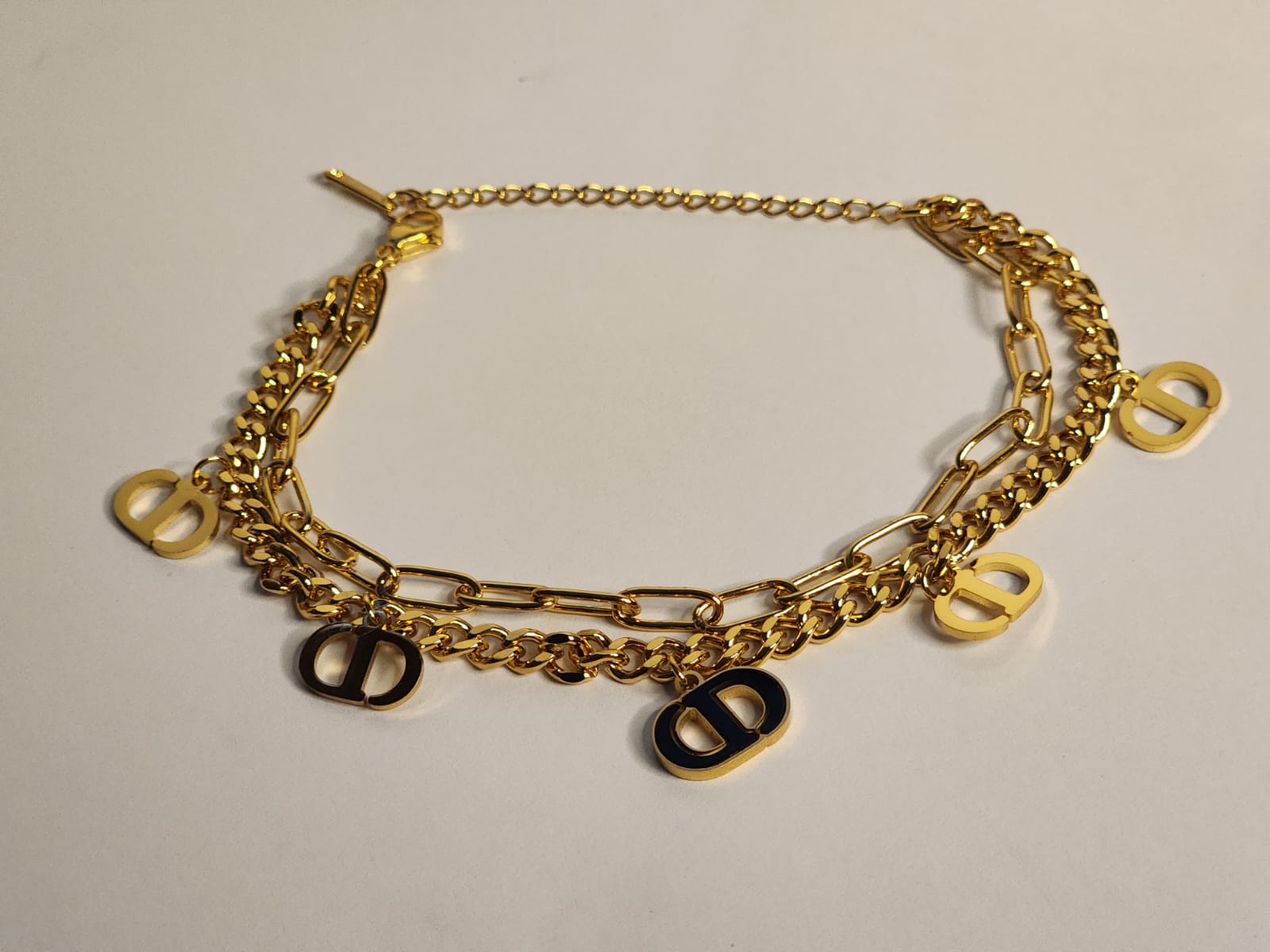 Multi-Layer Gold Chain Bracelet with D Charms