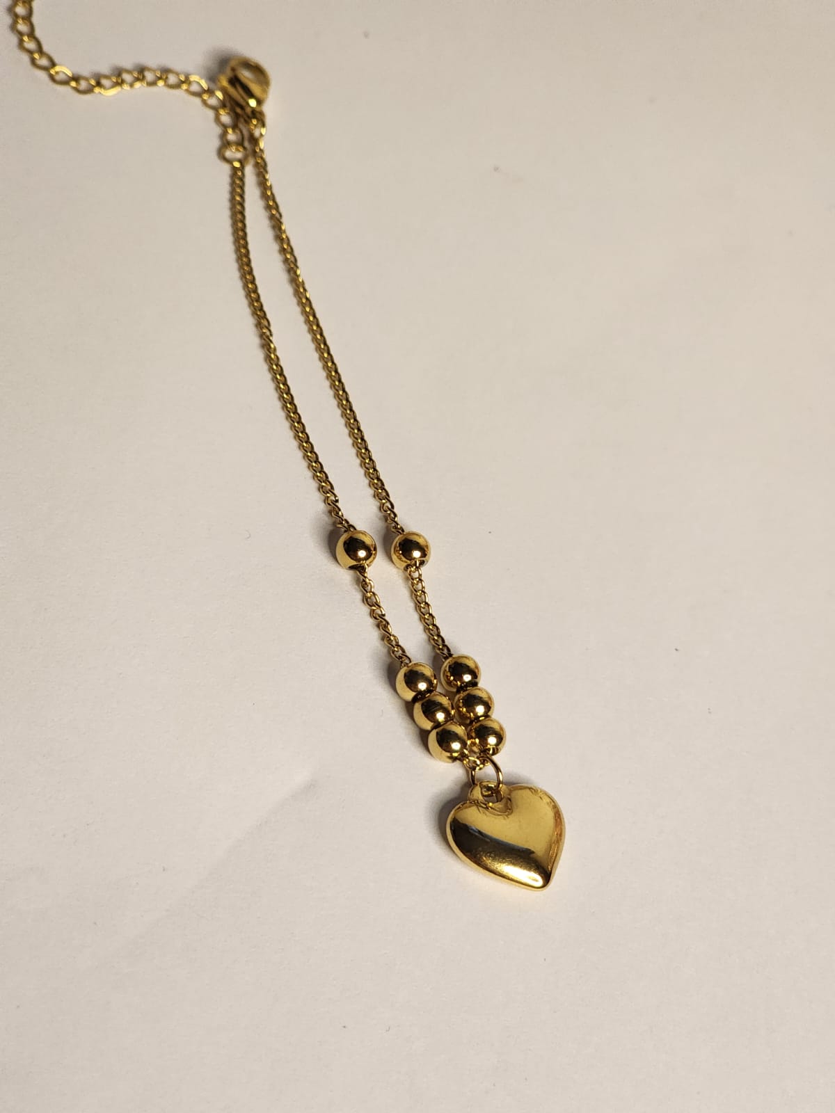 Gold Heart Charm Bead Chain Bracelet