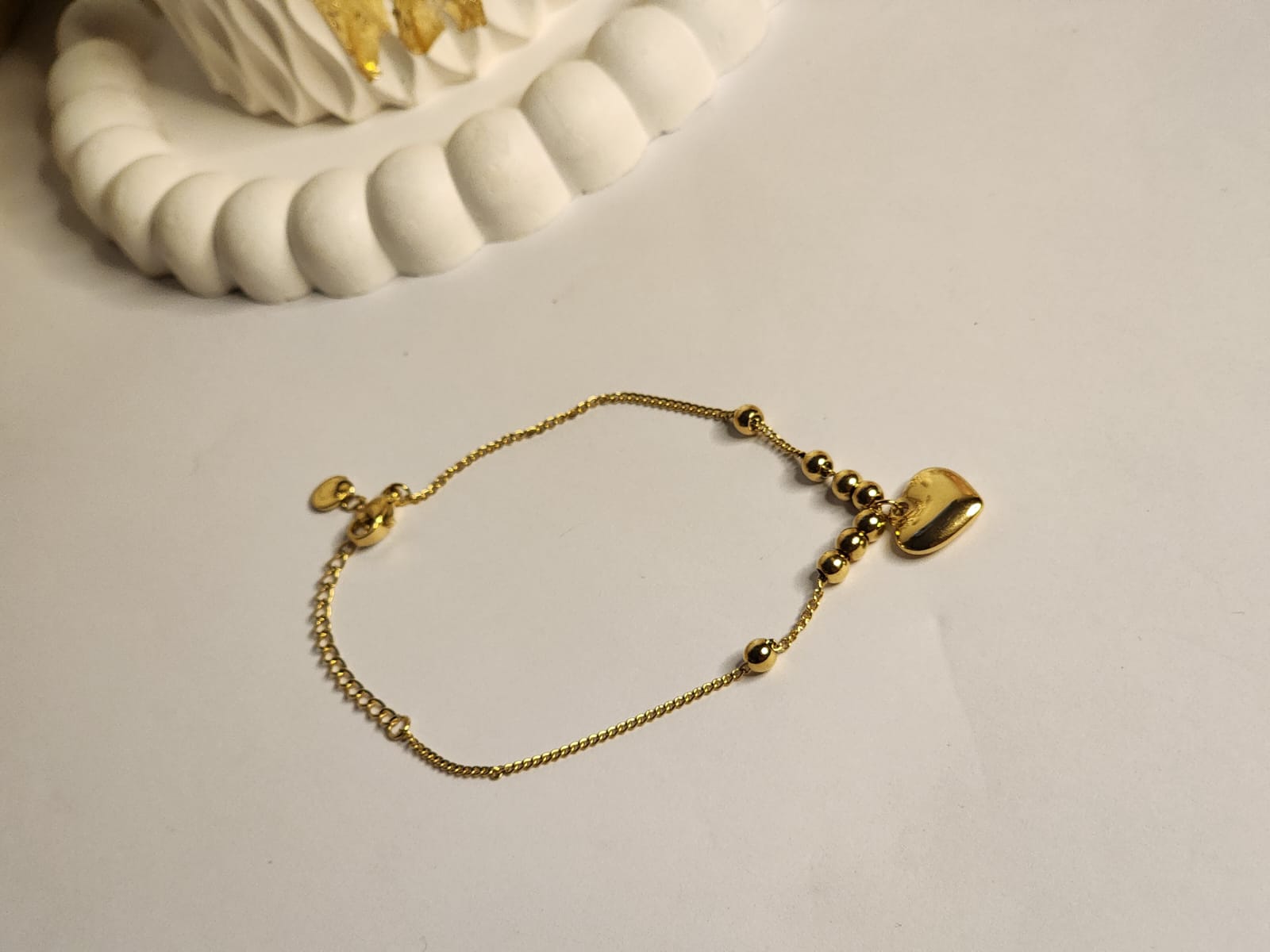 Gold heart charm bead chain bracelet with lobster clasp