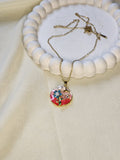 Gold Floral Enamel Pendant Necklace