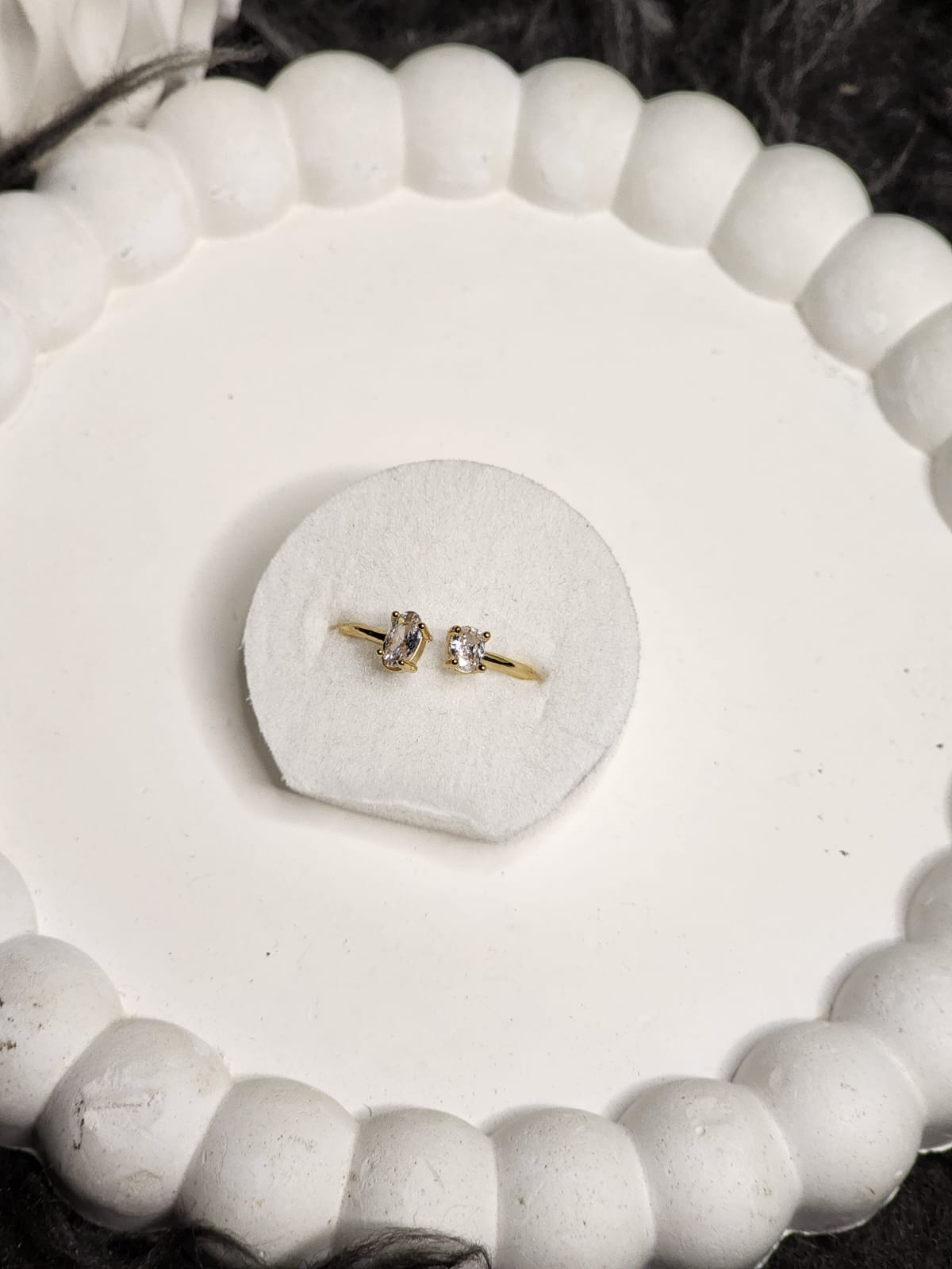 Crystal gold ring with CZ stones - top view