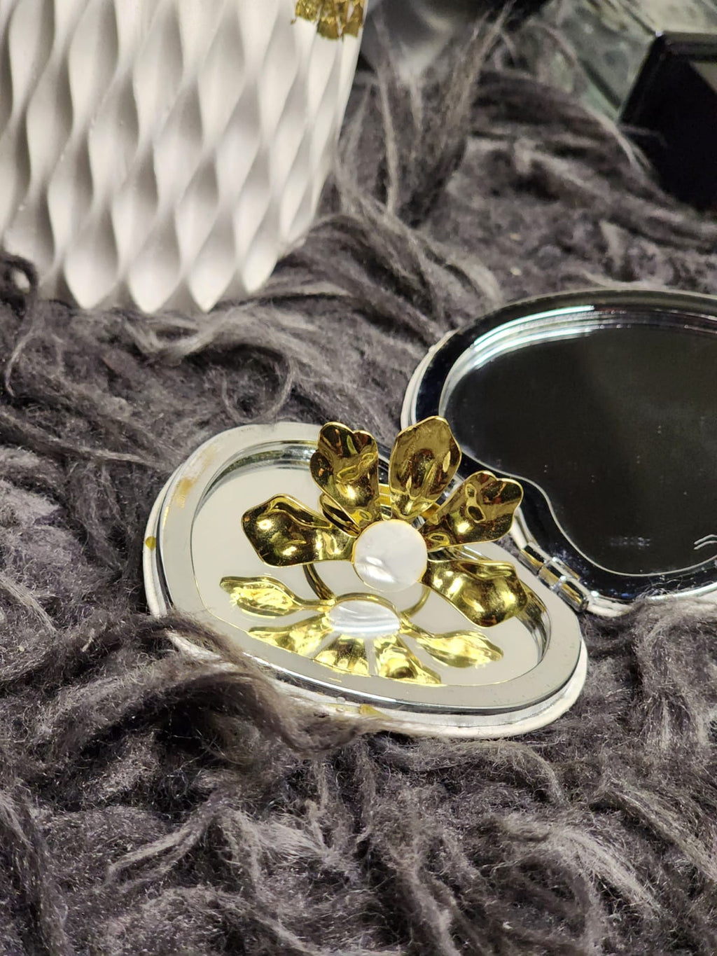 Gold Bloom Pearl Ring — side angle view showing petal depth
