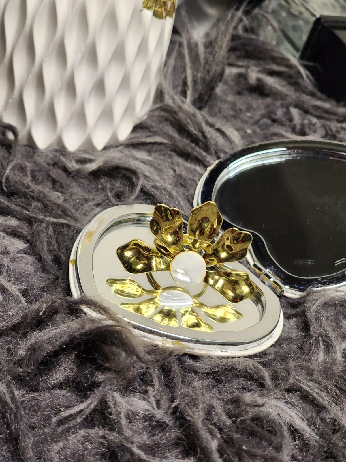 Gold Bloom Pearl Ring — side angle view showing petal depth