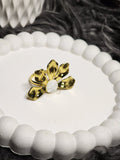 Gold Bloom Pearl Ring — front view on white display tray