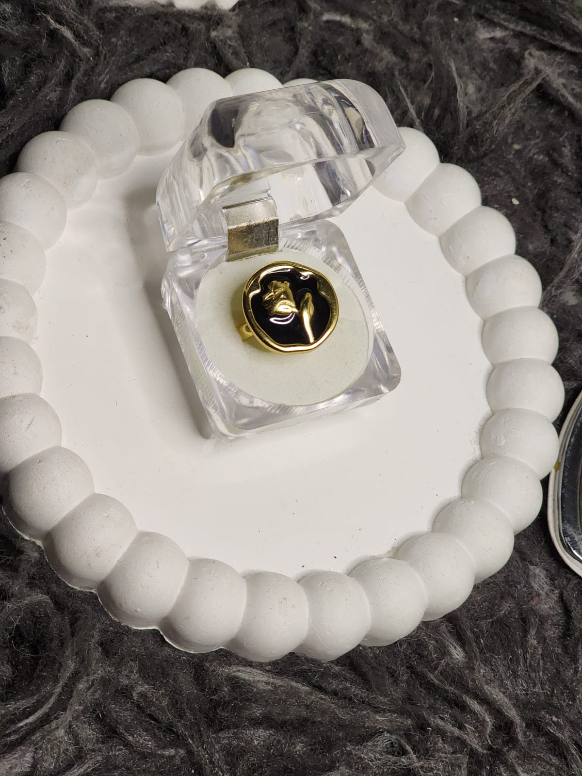 Rose Signet Ring – white enamel top view