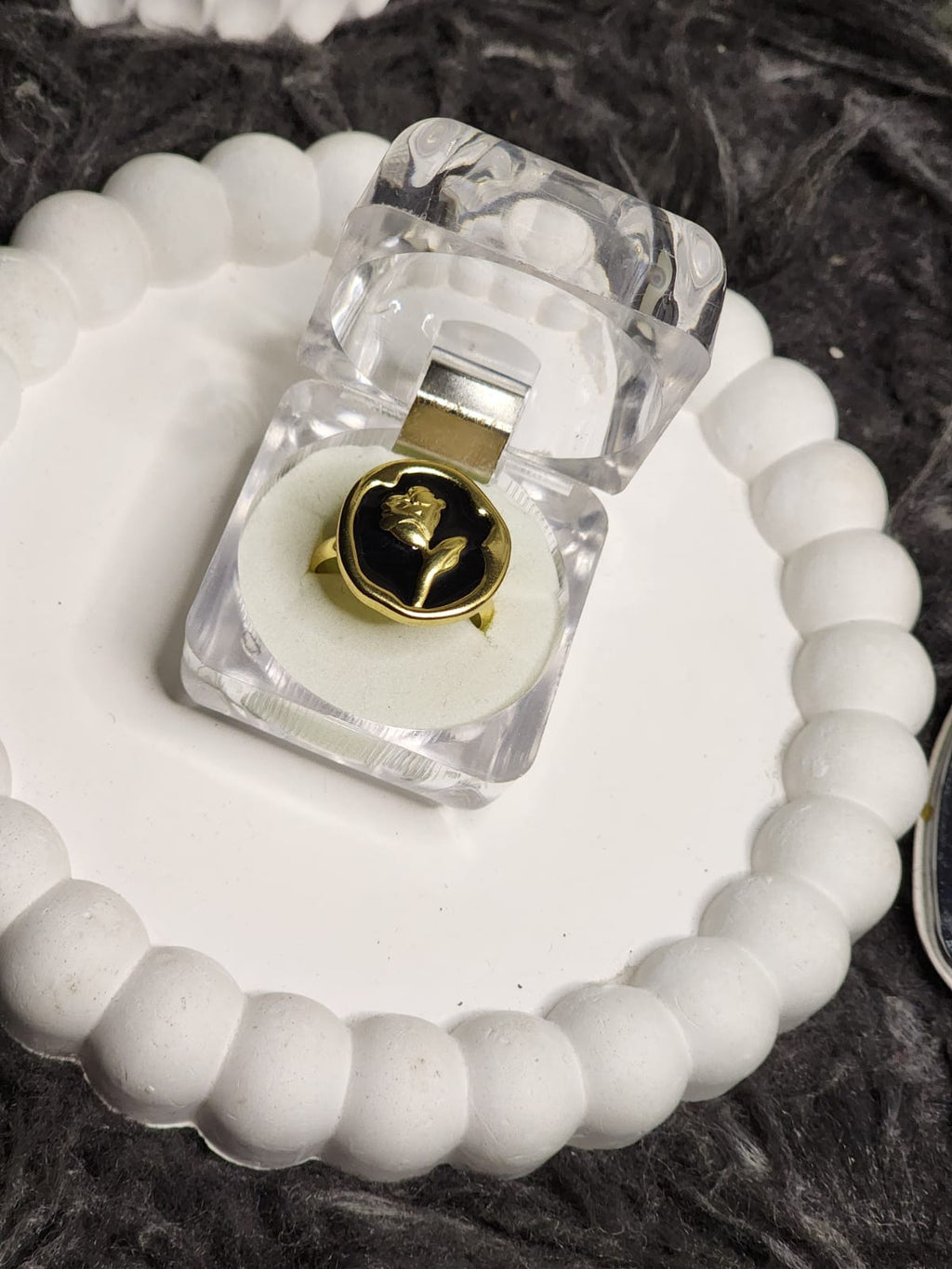 Rose Signet Ring – white enamel side view
