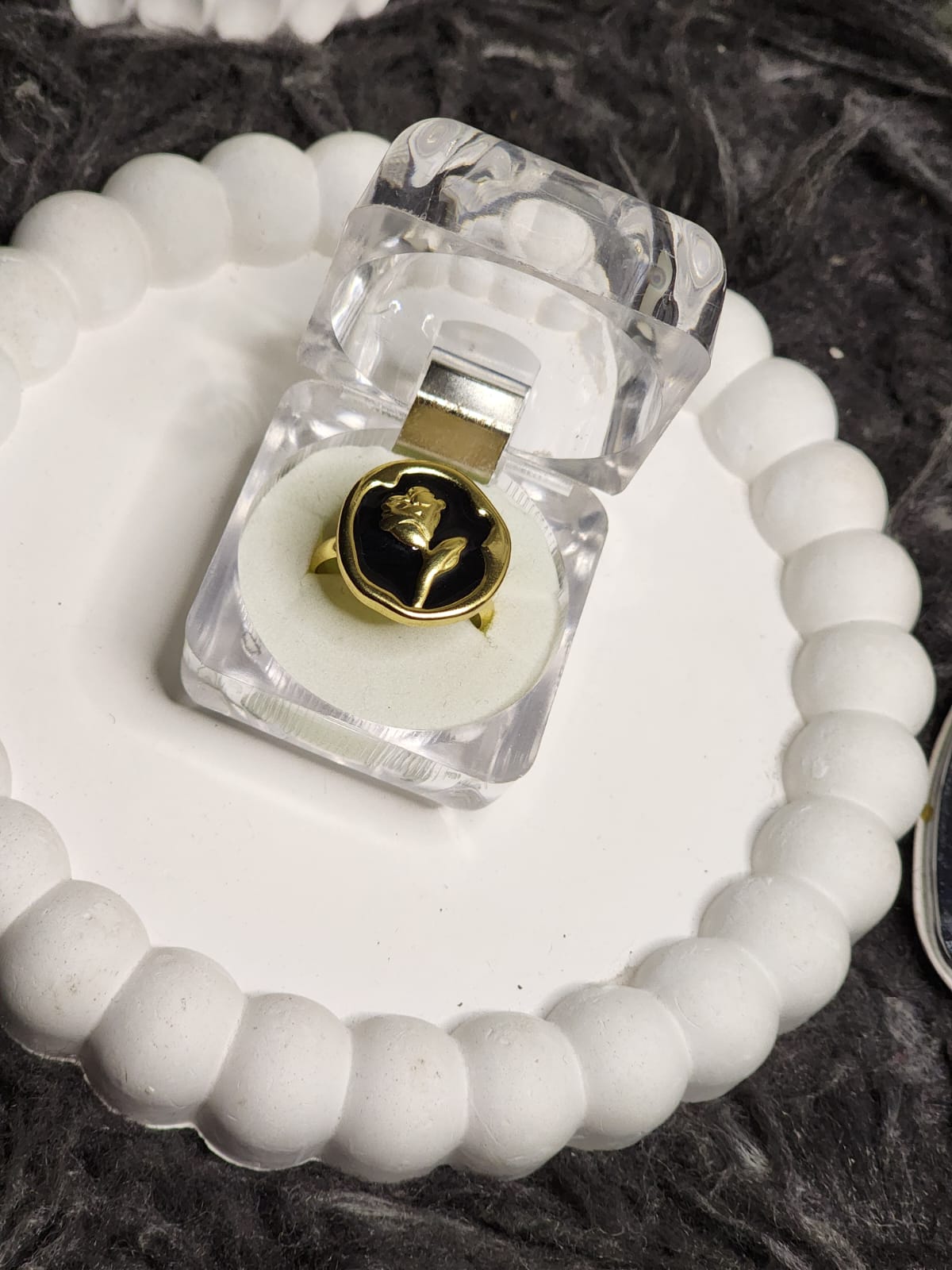 Rose Signet Ring – white enamel side view
