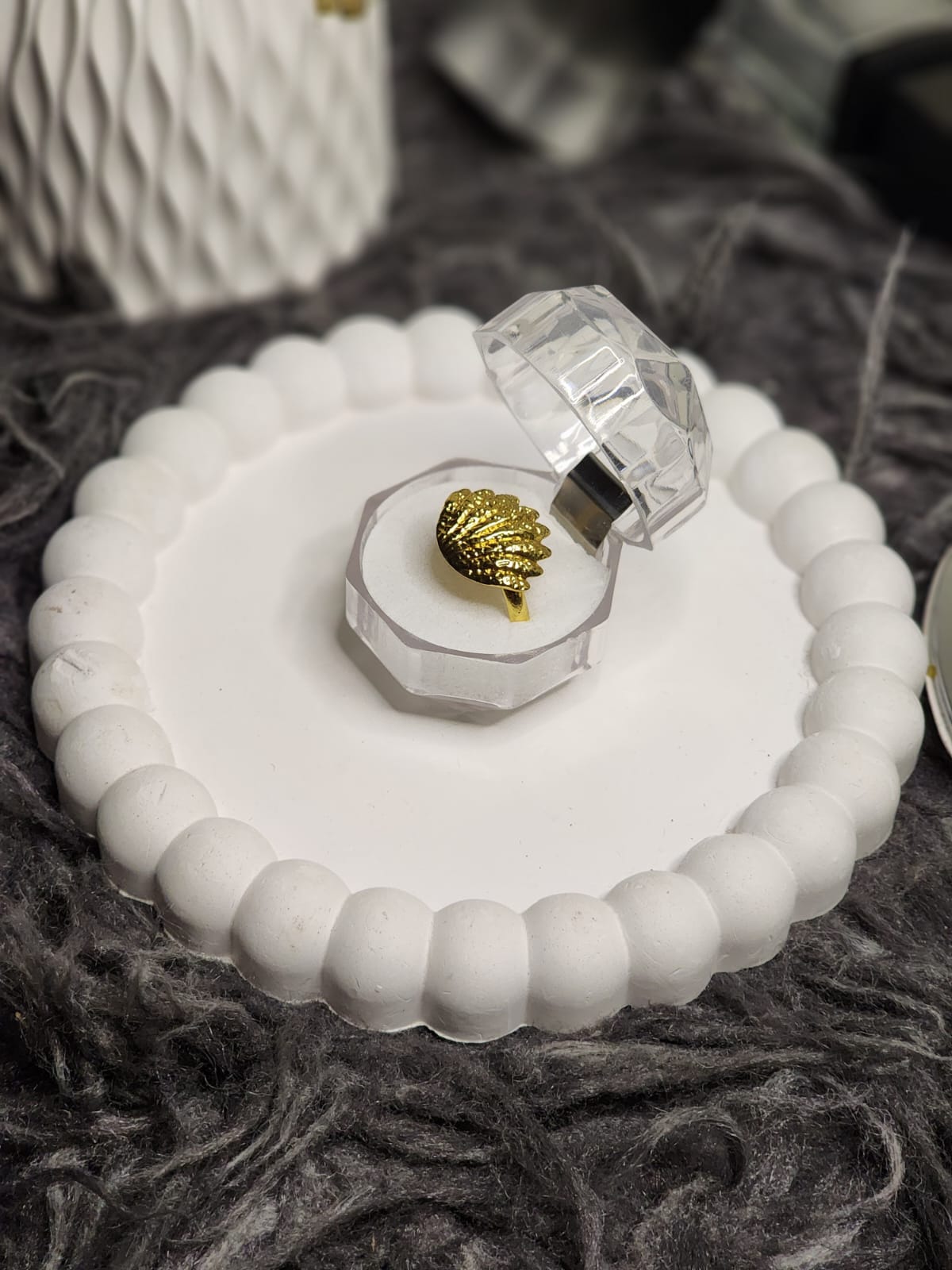 Ocean Shell Ring – top view in box