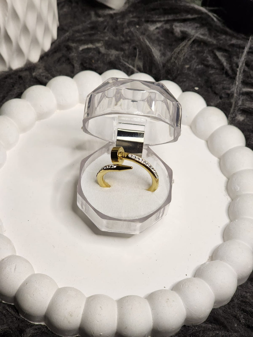 Crystal Nail Ring – angle view in box