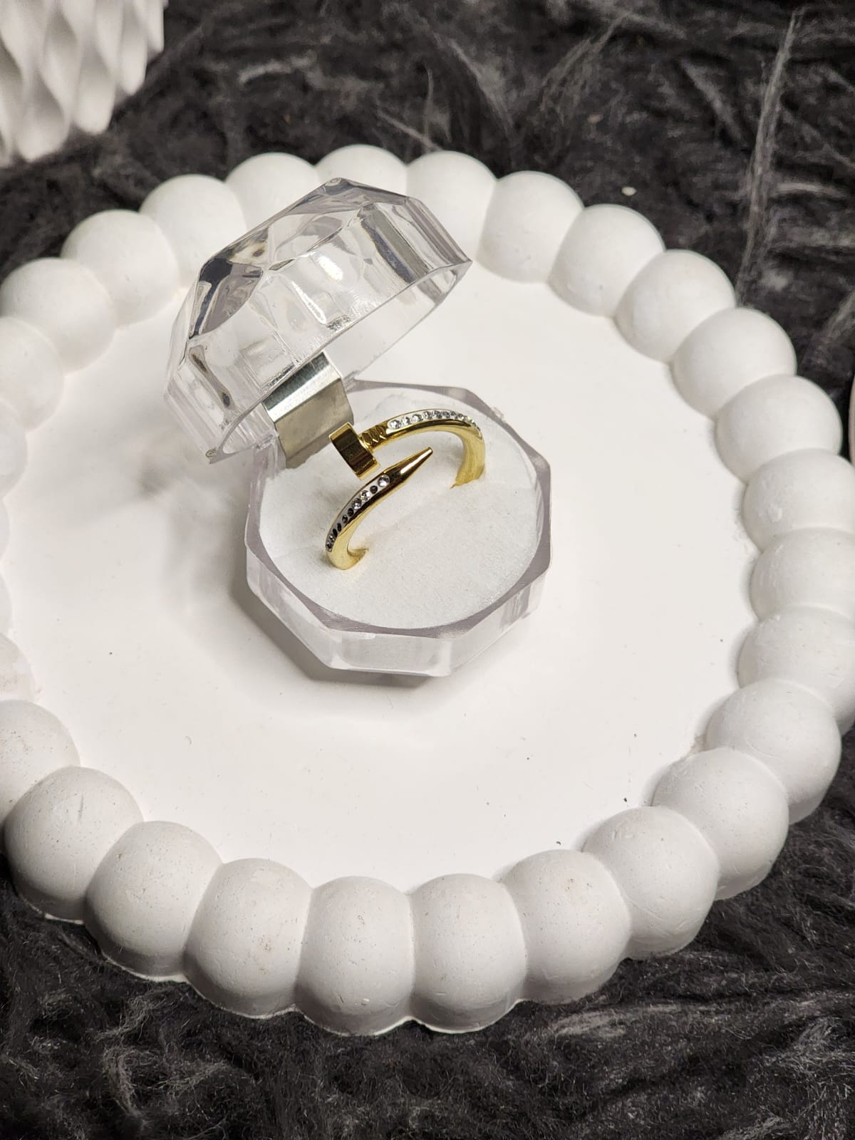 Crystal Nail Ring – top view in box